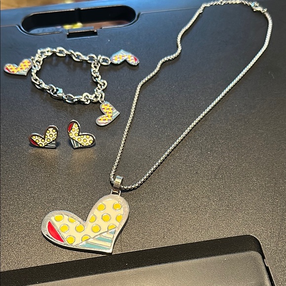 Colorful Heart Jewelry Set with silver necklace earrings and bracelet - Picture 1 of 6